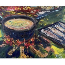 “Picnic in the Forest” – Original Ukrainian Food & Nature Painting, Oil on Canvas | Marina Stognieva